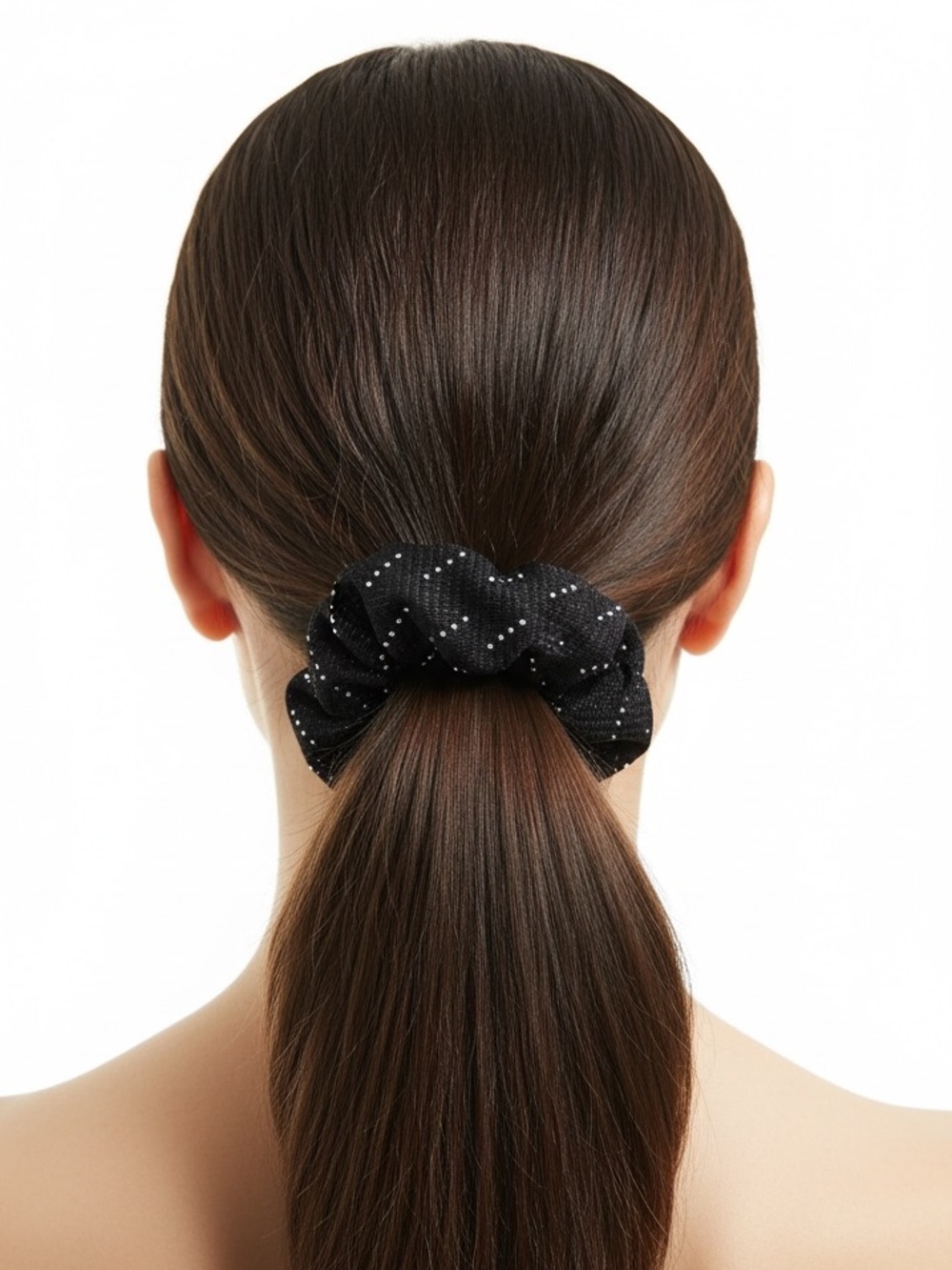 Black & Silver Studded Embellished Daily Wear Comfy Textured Fabric Scrunchie